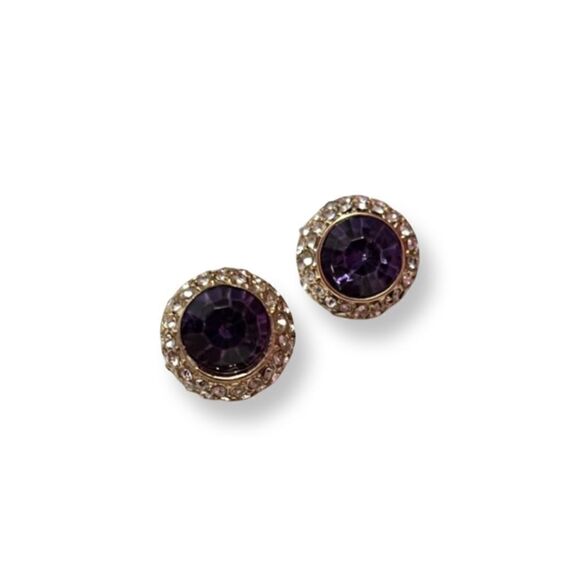 NEW Yurman Style Purple Crystal And Rhinestone Stud Earrings - Picture 1 of 4